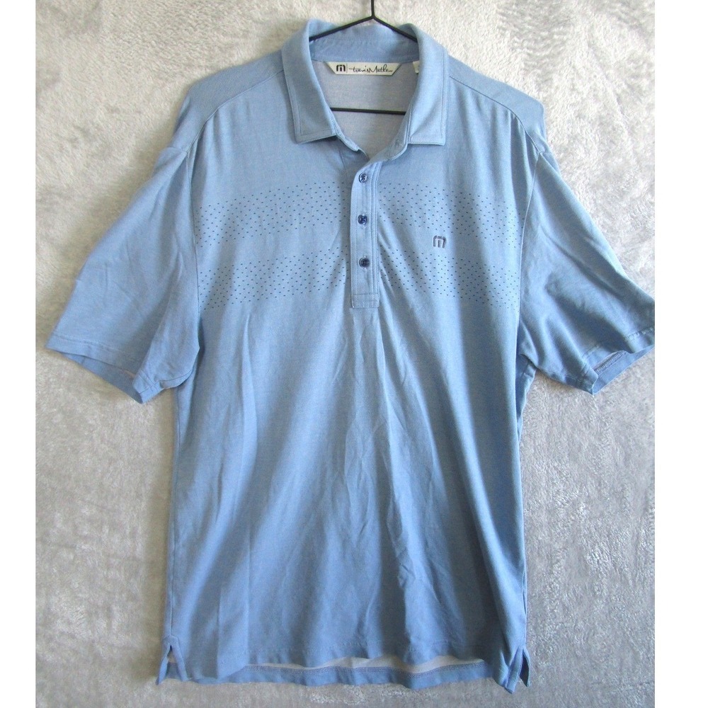 Travis Mathew Mens Polo Shirt Blue Perforated Logo‎ Golf Athletic Size M